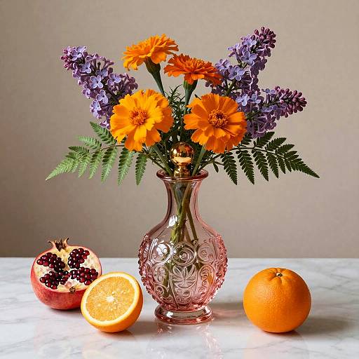 Glossy Murano Glass Floral Still Life