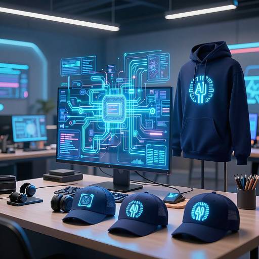 AI-Inspired Futuristic Merch Workspace