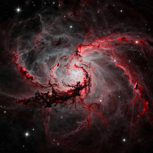 Cosmic Nebula with Black and Red Streaks