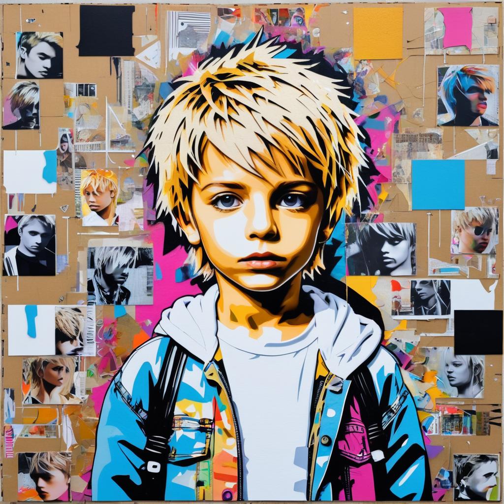 Edgy Collage Art of Blonde Boy