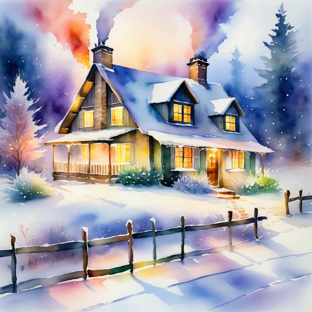 Charming Snowy Cottage in Watercolor