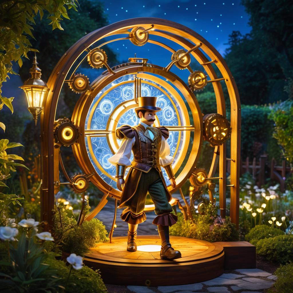 Steampunk Pinocchio in a Fantasy Garden