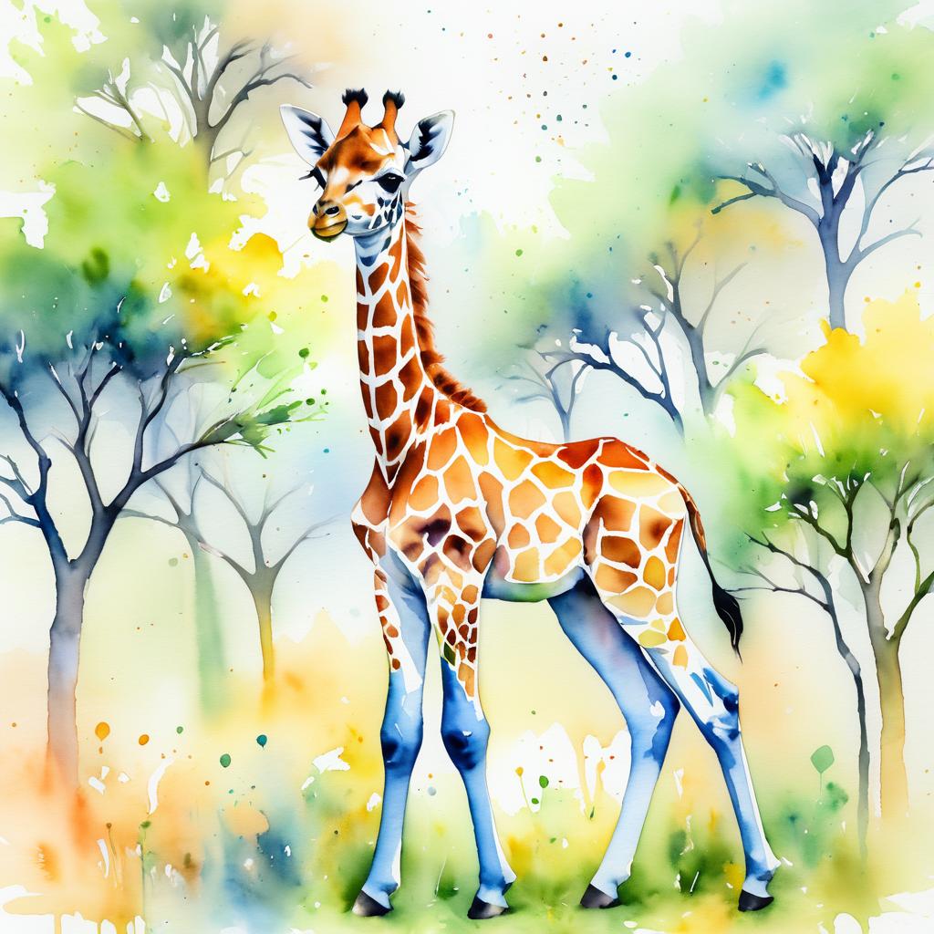 Vibrant Watercolor Baby Giraffe Art