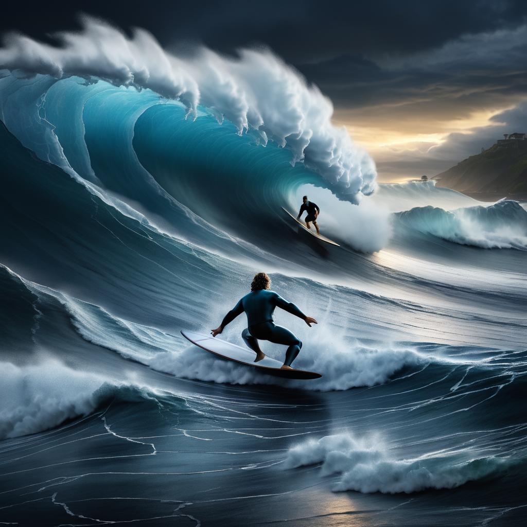 Epic Surfboarder Confronts Tsunami at Twilight