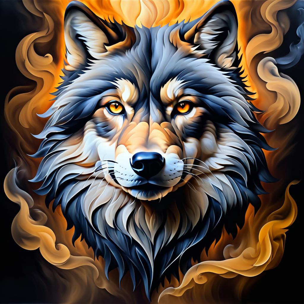 Surreal Wolf Face in Smoke Art