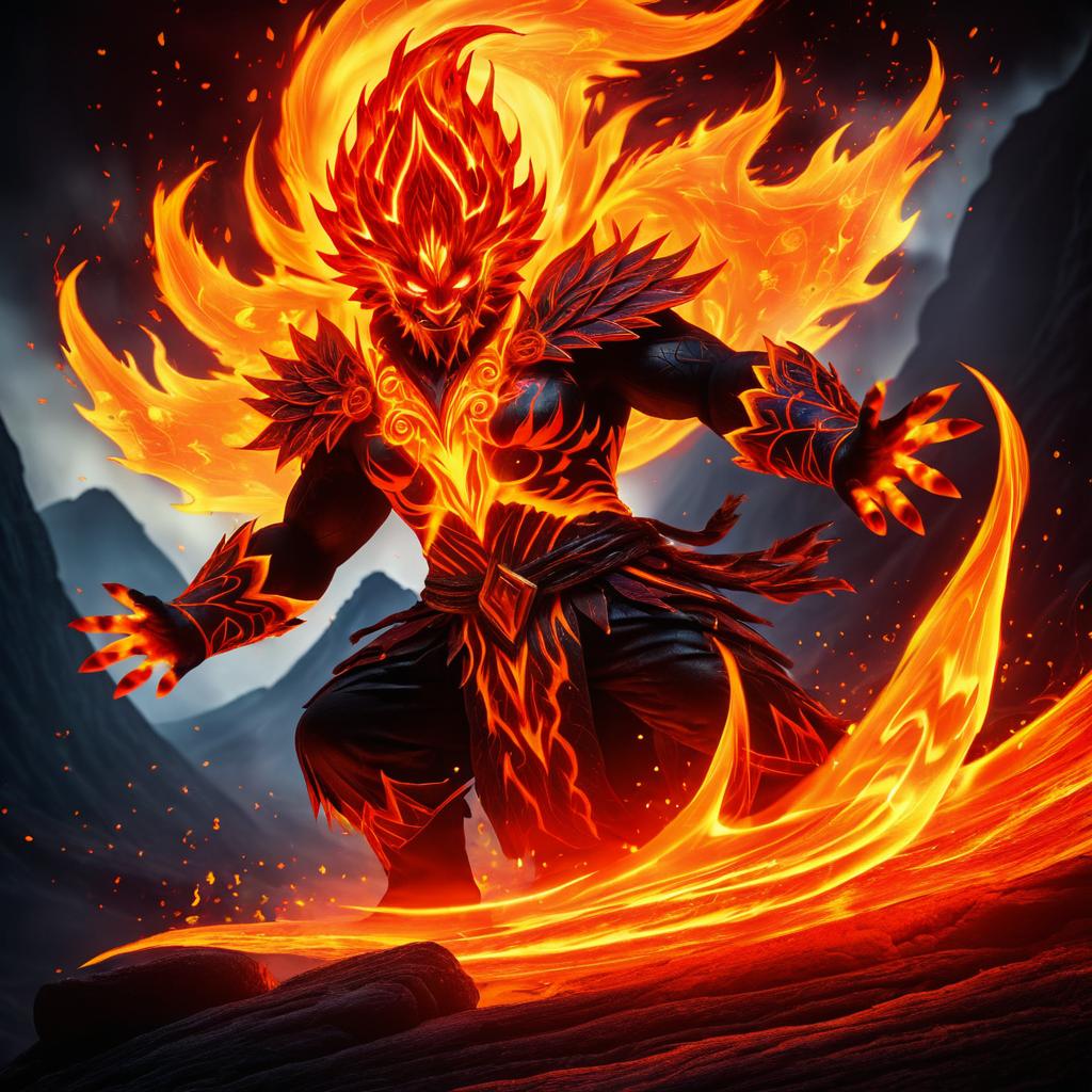 Dynamic Fire Spirit in Volcano Art