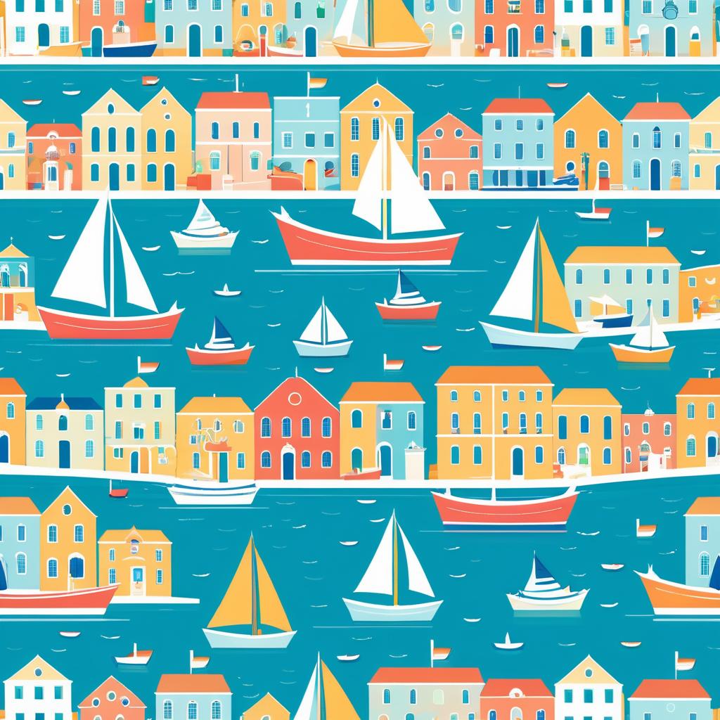 Cheerful Seaside Town in Flat Design