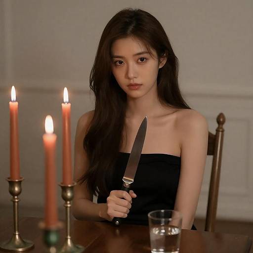 Mysterious Woman with Candles and Knife