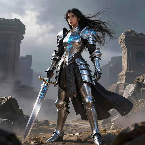 Epic Female Fantasy Warrior on Battlefield
