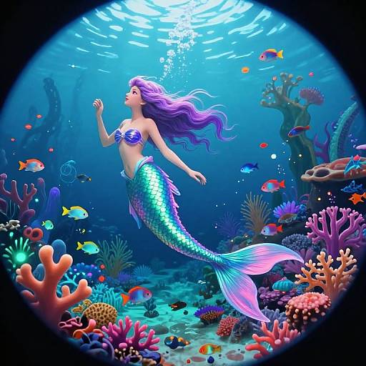 Whimsical Mermaid in Vibrant Underwater World