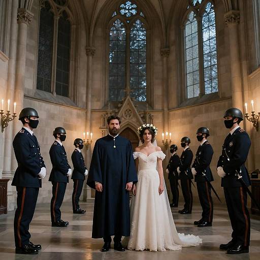 Gothic Cathedral Wedding with Masked Guards