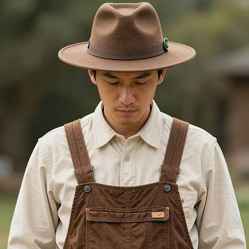 Man in Brown Overalls and Hat