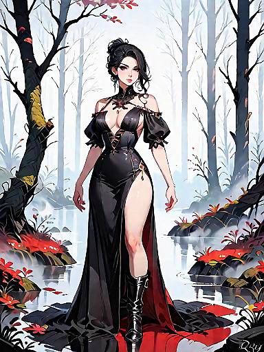 Dark Fantasy Woman in Elegant Gothic Dress