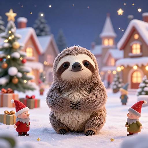 Magical Winter Sloth Christmas Scene