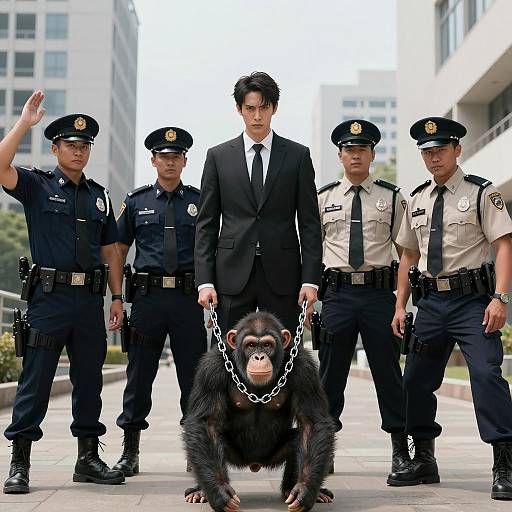 Dramatic Outdoor Scene with Police and Ape