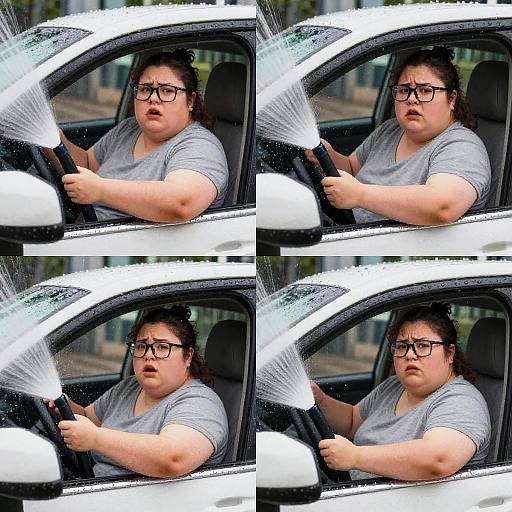 Pixelated Woman at Car Wash