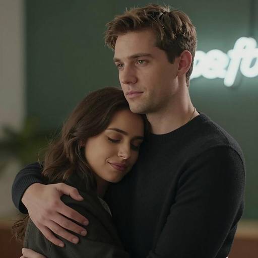 Intimate Embrace Against a Neon Background