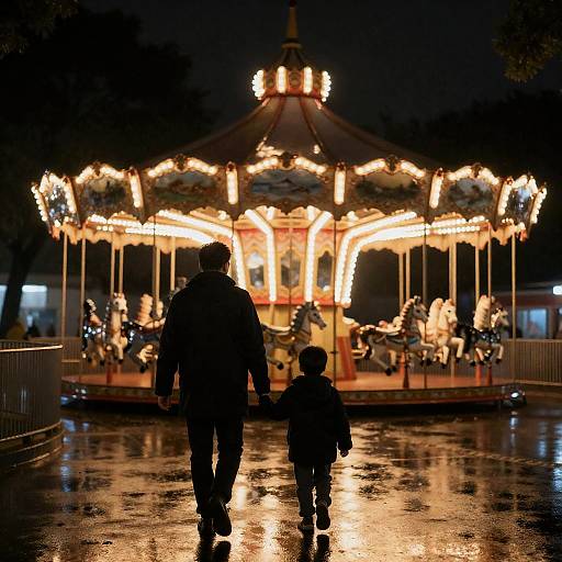 Nighttime Rainy Stroll by a Carousel