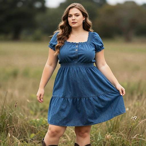 Plus Size Woman in Blue Dress Standing in Field