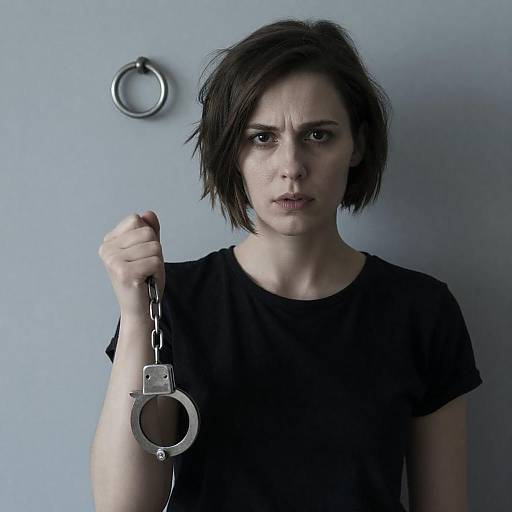 Pale Woman with Handcuffs Against Wall