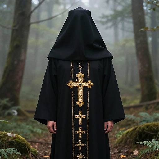 Serene Monk in Misty Forest