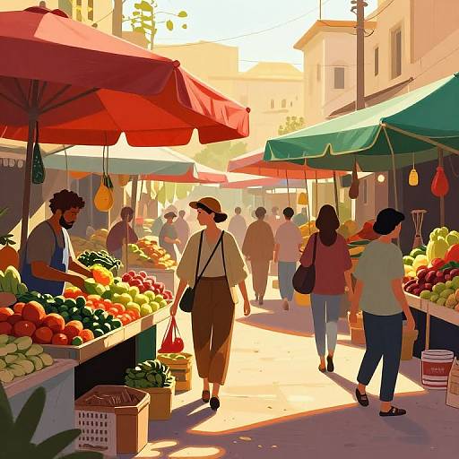 Golden-Hour Vibrant Marketplace Illustration