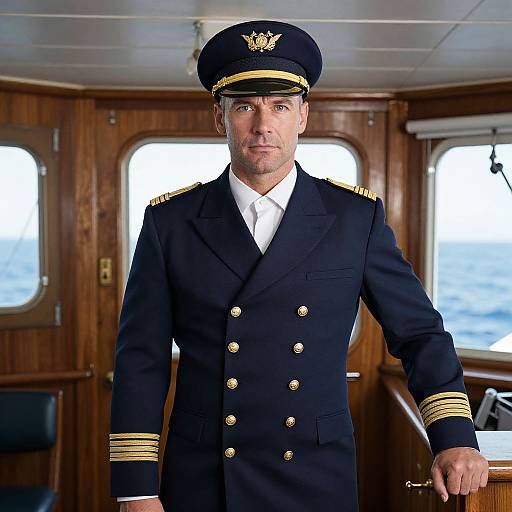 Confident Ship Captain in Cabin