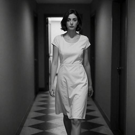 Dramatic Black-and-White Hallway Scene