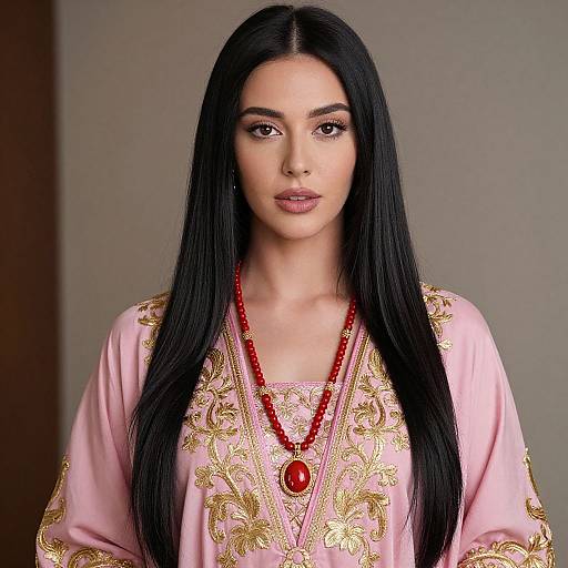 Elegant Woman in Pink and Gold