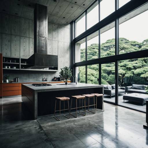 Modern Minimalist Kitchen with Floor-to-Ceiling Windows