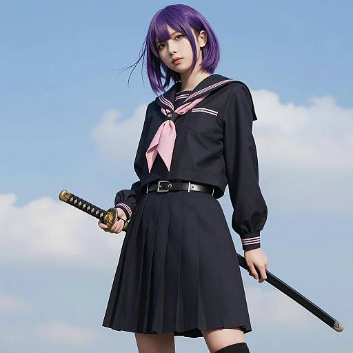 Stylish Asian Woman in Sailor Uniform