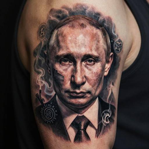 Surreal Putin Portrait Mosaic Tattoo