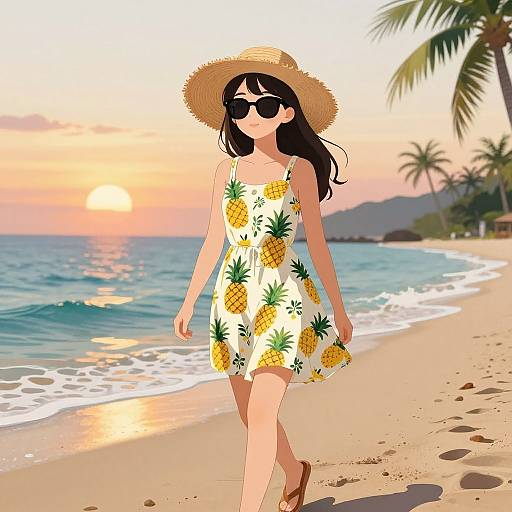 Anime Girl in Tropical Summer Dress