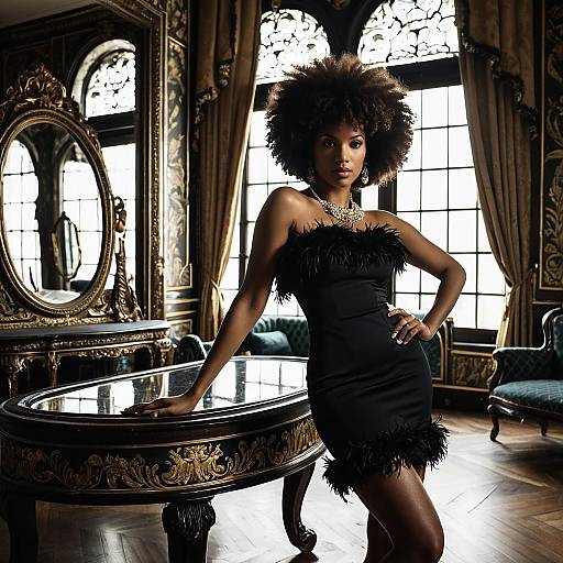 Elegant Afro Model in Chic Boudoir