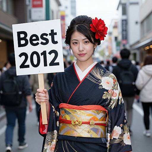 Surreal Japanese Woman with Sign