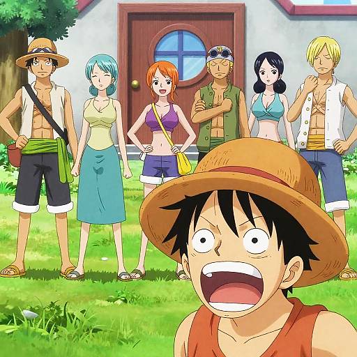 Exciting Anime Gathering on Green Grass