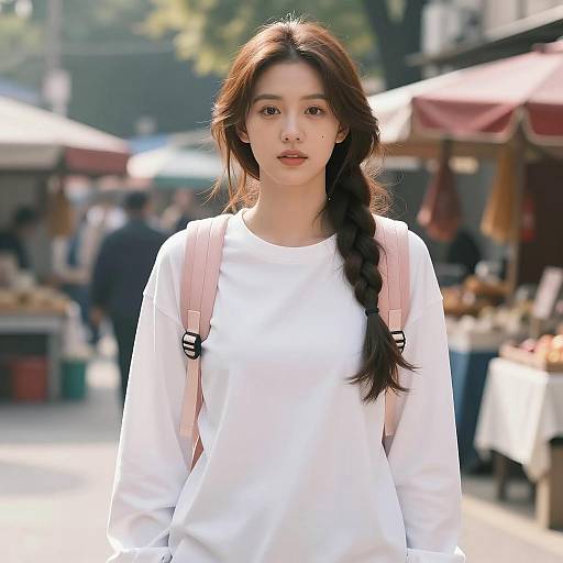 Casual Look in Outdoor Market Scene