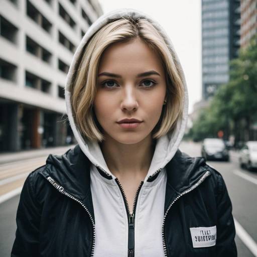 Blonde Woman in Hoodie Urban Portrait