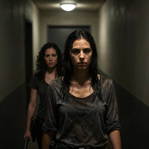 Two Women in Dark Narrow Hallway