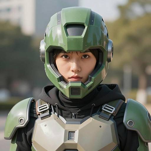 Female Character in Futuristic Green Armor
