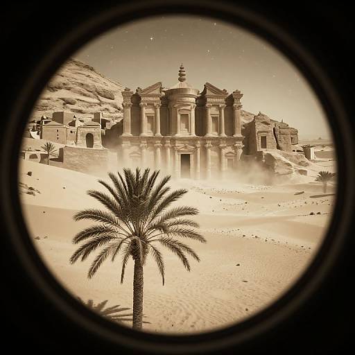 Surreal Desert Oasis Through Antique Lens