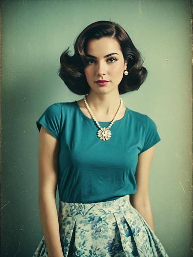 Retro Style Woman with Floral Skirt