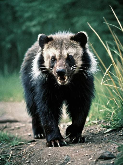 Wild Wolverine on Forest Path