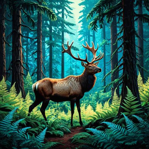Serene Cartoon Forest with Majestic Elk
