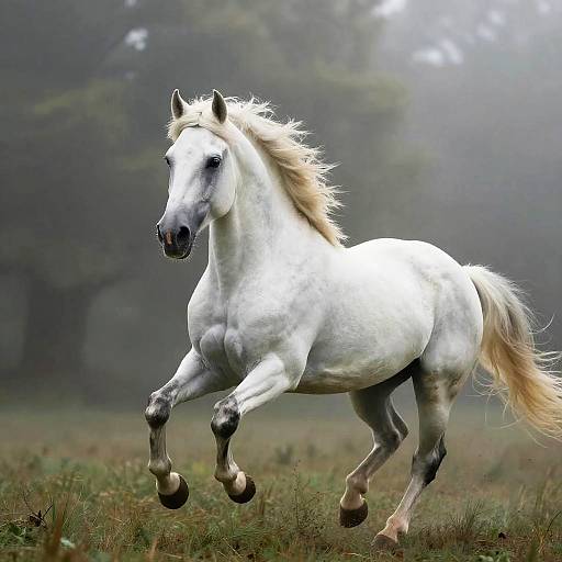 Majestic White Horse Galloping at Dawn