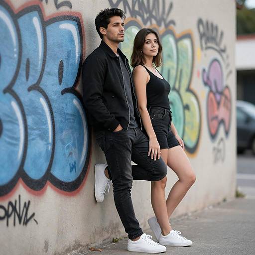 Urban Couple Against Graffiti Wall