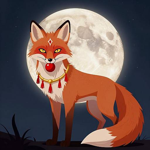 Mystical Fox Under a Blood Moon
