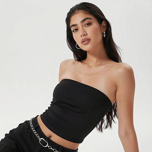 Confident Young Woman in Black Outfit