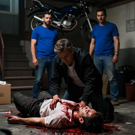 Dramatic Scene in Dim Garage Setting