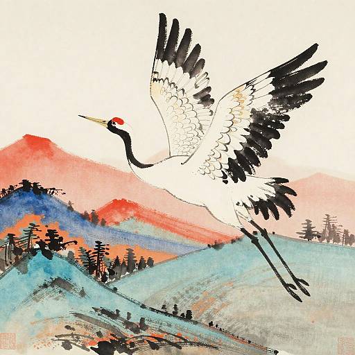Sesshu Toyo Crane Landscape Ink Wash